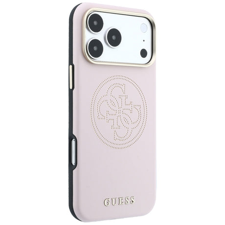 Guess iPhone 17 Pro Max/iPhone 18 Pro Max Deksel Perforated 4G Gold Logo Rosa