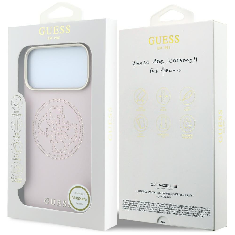 Guess iPhone 17 Pro Max/iPhone 18 Pro Max Deksel Perforated 4G Gold Logo Rosa