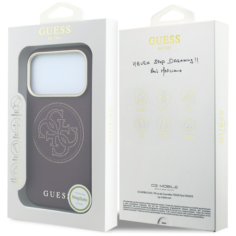 Guess iPhone 17 Pro/iPhone 18 Pro Deksel Perforated 4G Gold Logo Burgundy