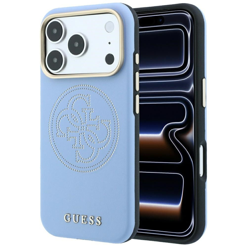 Guess iPhone 17 Pro Max/iPhone 18 Pro Max Deksel Perforated 4G Gold Logo Blå