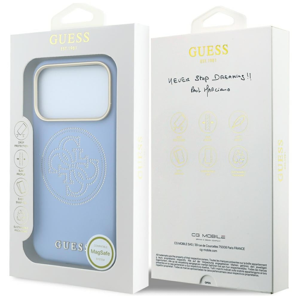 Guess iPhone 17 Pro Max/iPhone 18 Pro Max Deksel Perforated 4G Gold Logo Blå
