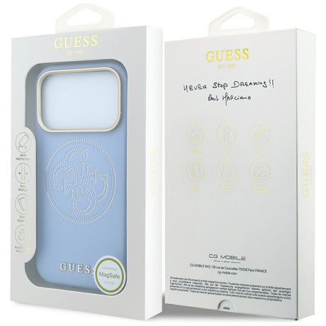 Guess iPhone 17 Pro Max/iPhone 18 Pro Max Deksel Perforated 4G Gold Logo Blå