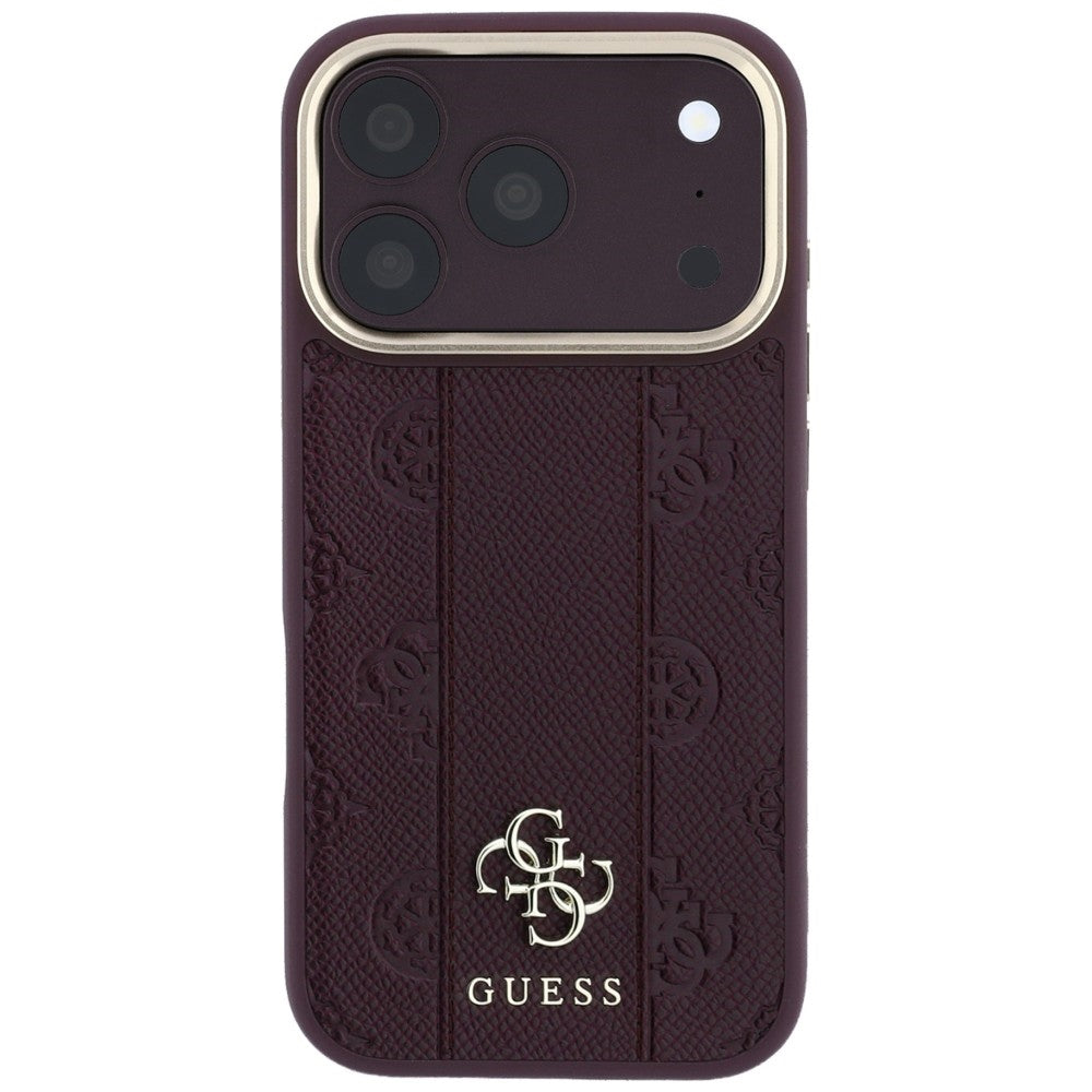 Guess iPhone 17 Pro/iPhone 18 Pro Deksel Stripe Peony 4G Logo Burgunder