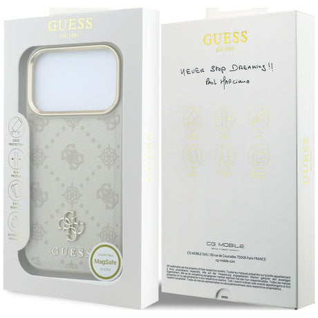 Guess iPhone 17 Pro Max/iPhone 18 Pro Max Deksel Stripe Peony 4G Logo Beige