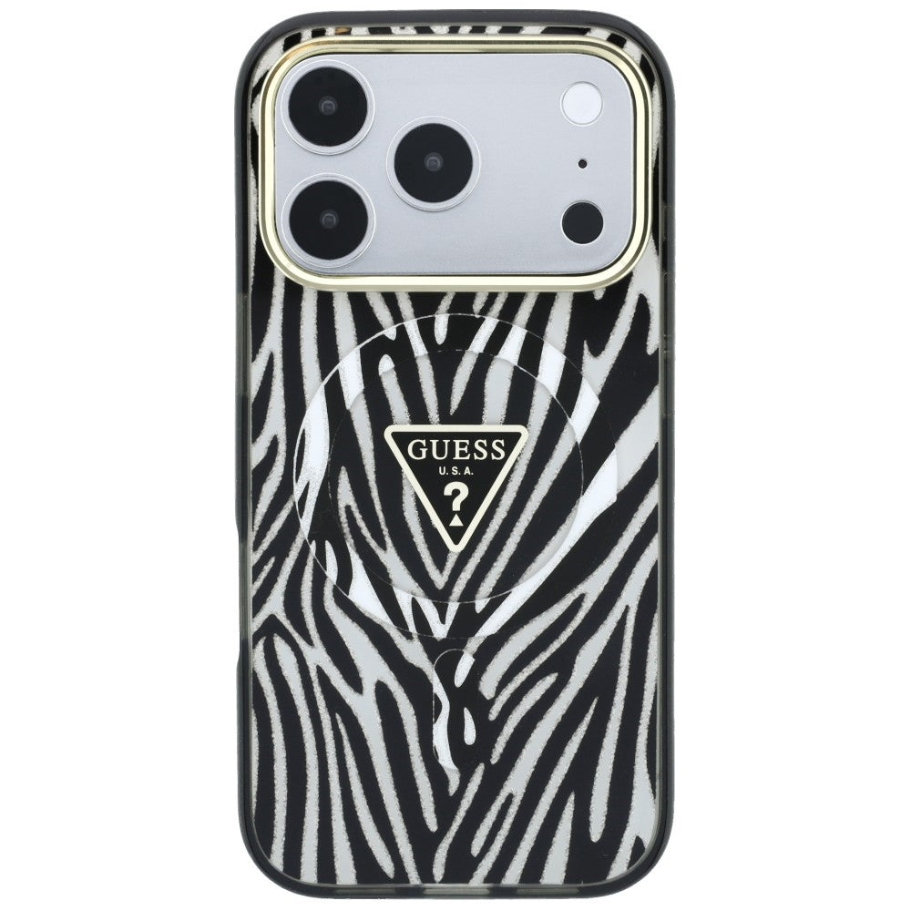 Guess iPhone 17 Pro/iPhone 18 Pro Deksel Zebra Glitter Sølv