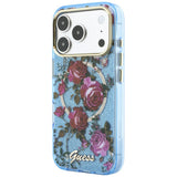 Guess iPhone 17 Pro/iPhone 18 Pro Deksel Glitter Blossom Roses Blå