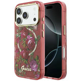 Guess iPhone 17 Pro Max/iPhone 18 Pro Max Deksel Glitter Blossom Roses Burgundy