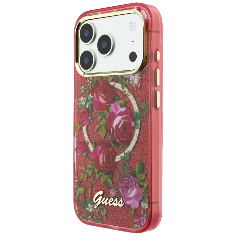 Guess iPhone 17 Pro Max/iPhone 18 Pro Max Deksel Glitter Blossom Roses Burgundy