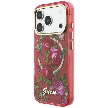 Guess iPhone 17 Pro Max/iPhone 18 Pro Max Deksel Glitter Blossom Roses Burgundy