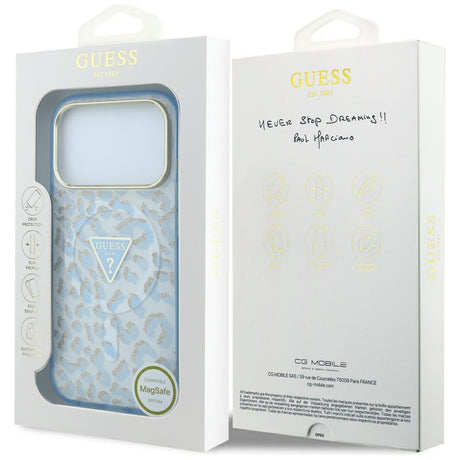 Guess iPhone 17 Pro/iPhone 18 Pro Deksel Leopard Glitter Blå