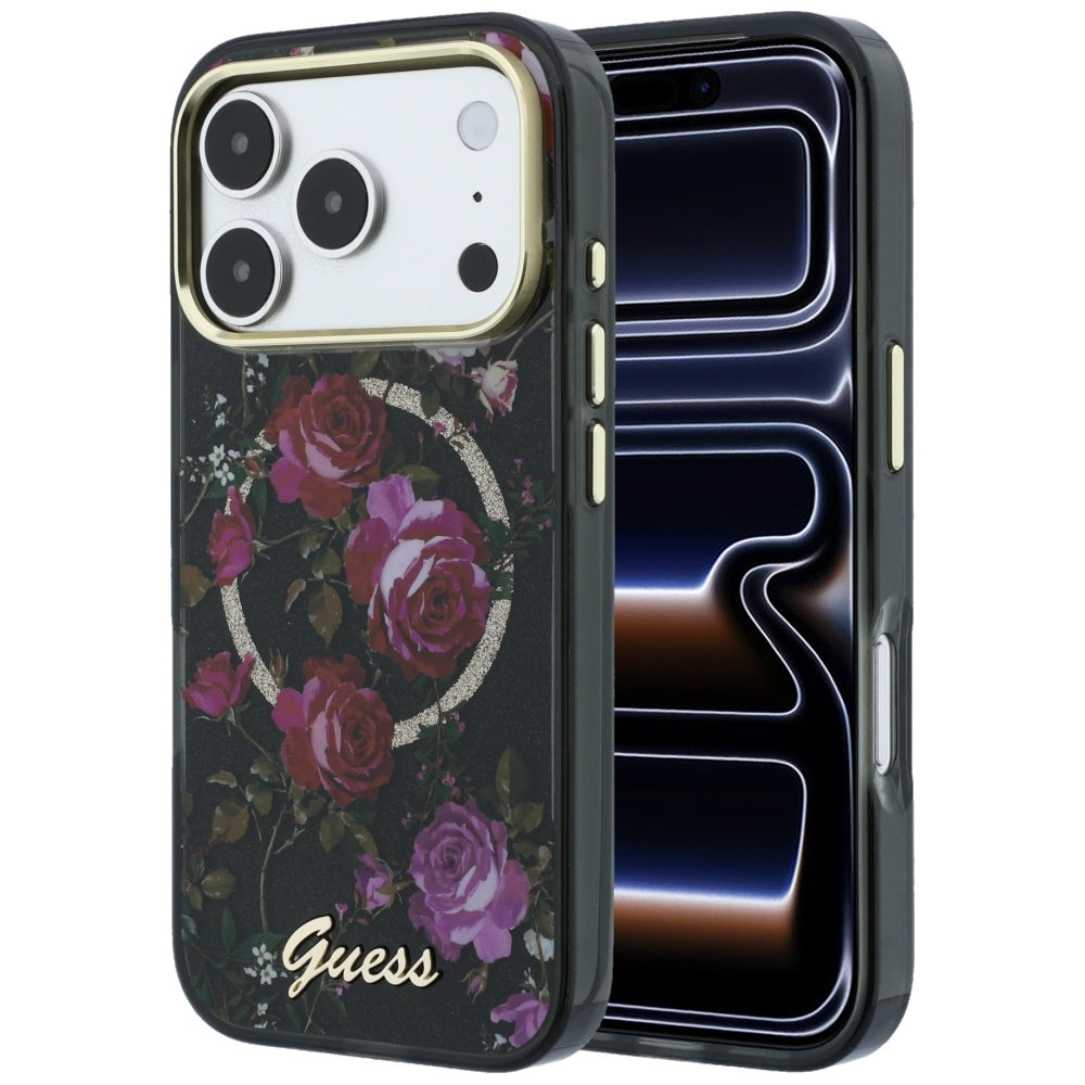 Guess iPhone 17 Pro/iPhone 18 Pro Deksel Glitter Blossom Roses Svart