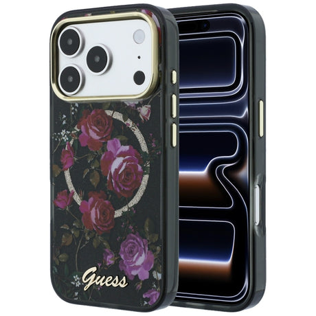 Guess iPhone 17 Pro/iPhone 18 Pro Deksel Glitter Blossom Roses Svart