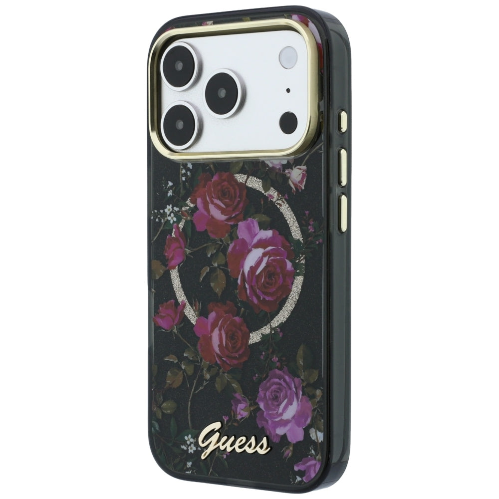 Guess iPhone 17 Pro/iPhone 18 Pro Deksel Glitter Blossom Roses Svart