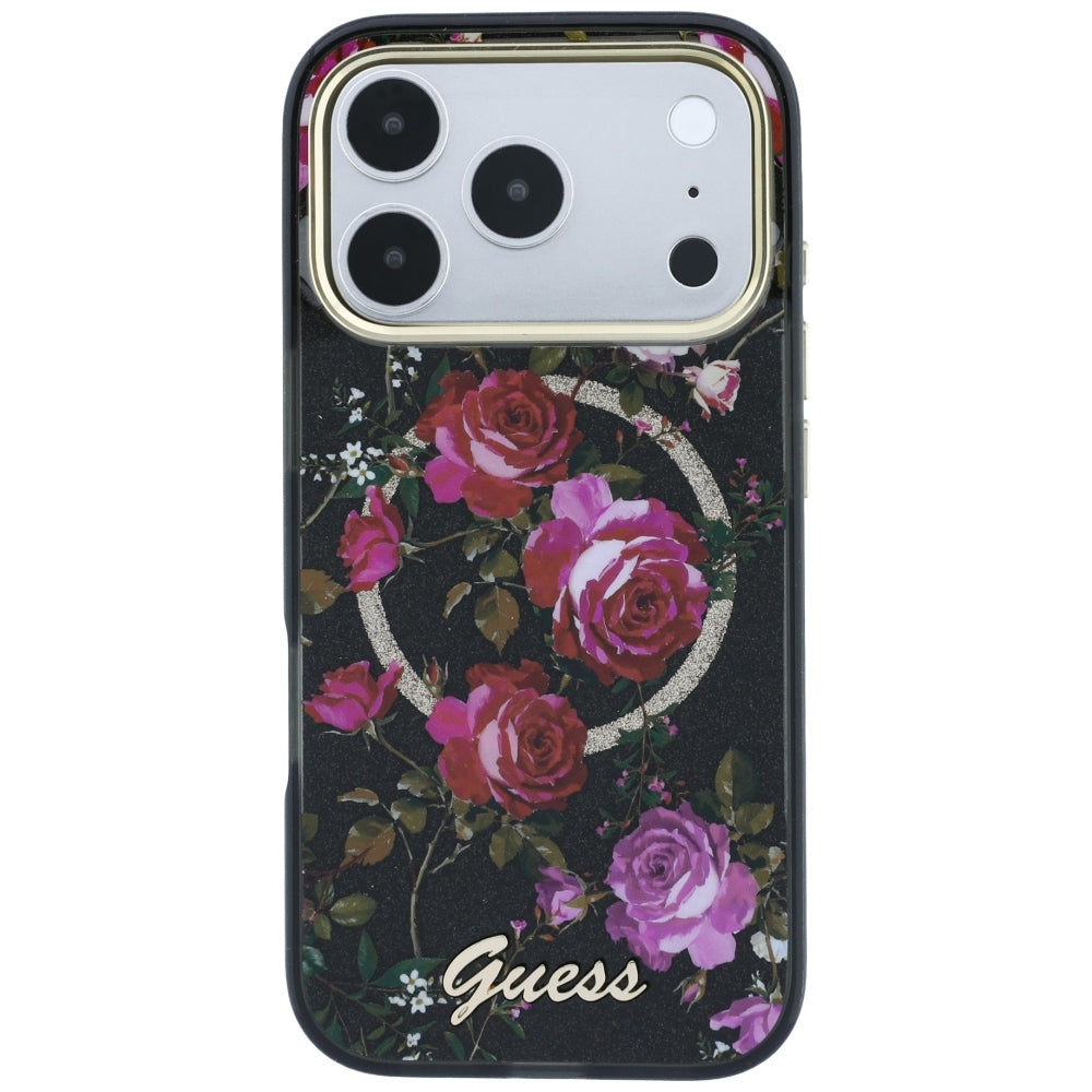 Guess iPhone 17 Pro/iPhone 18 Pro Deksel Glitter Blossom Roses Svart