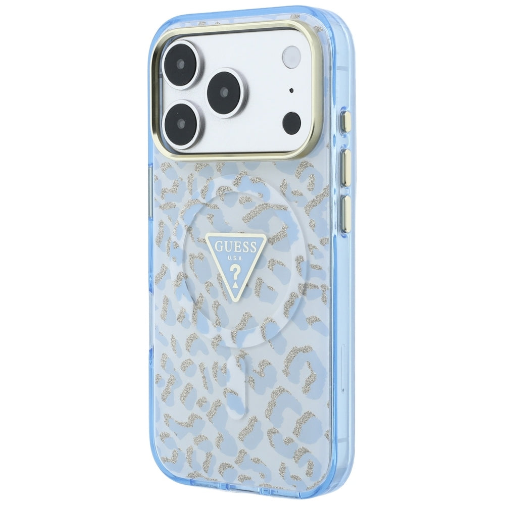 Guess Deksel til iPhone 17 Pro Max/iPhone 18 Pro Max Leopard Glitter Blå