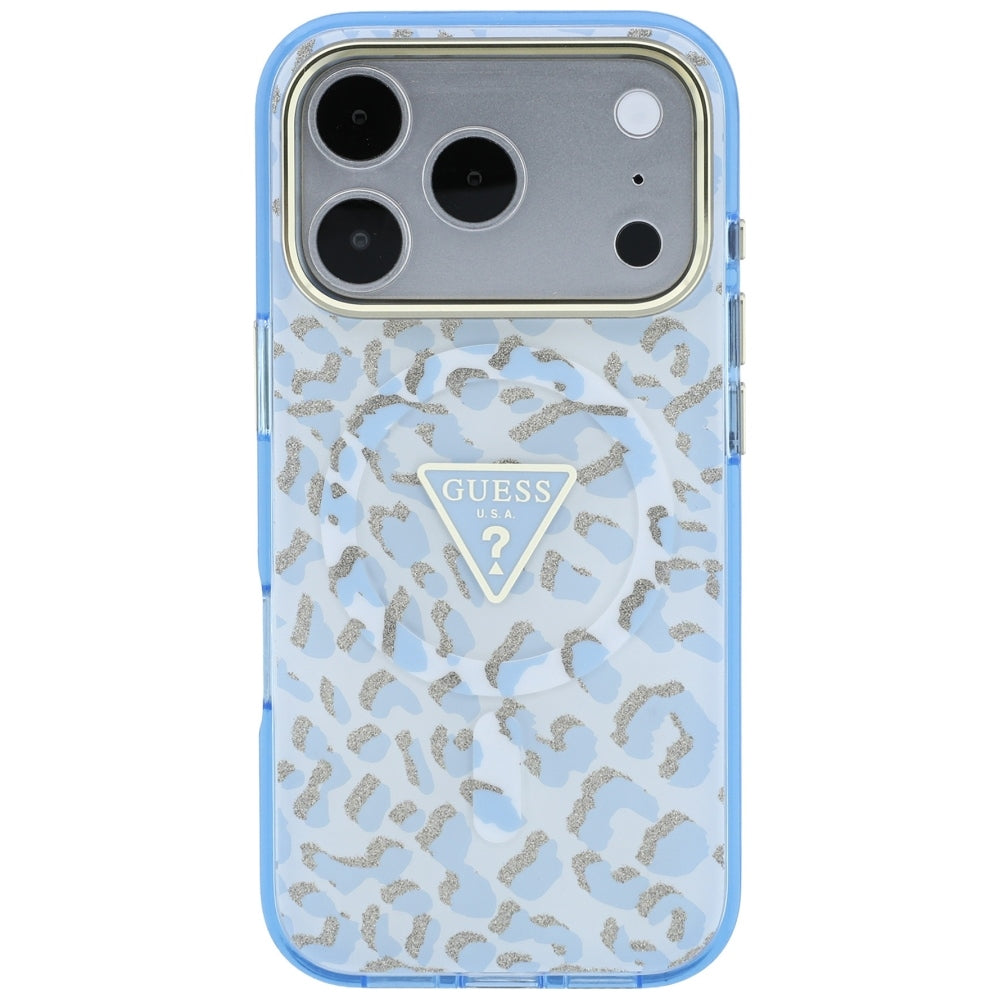 Guess Deksel til iPhone 17 Pro Max/iPhone 18 Pro Max Leopard Glitter Blå