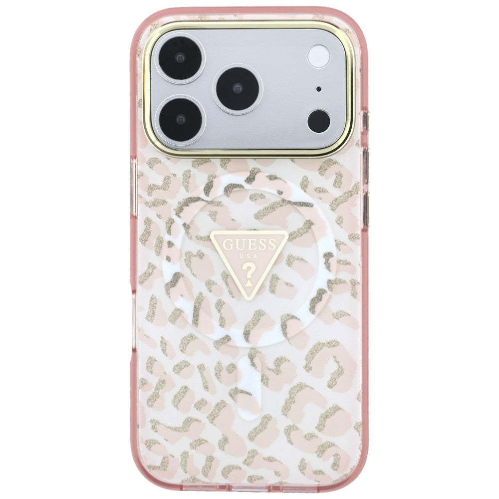 Guess iPhone 17 Pro/iPhone 18 Pro Deksel Leopard Glitter Rosa