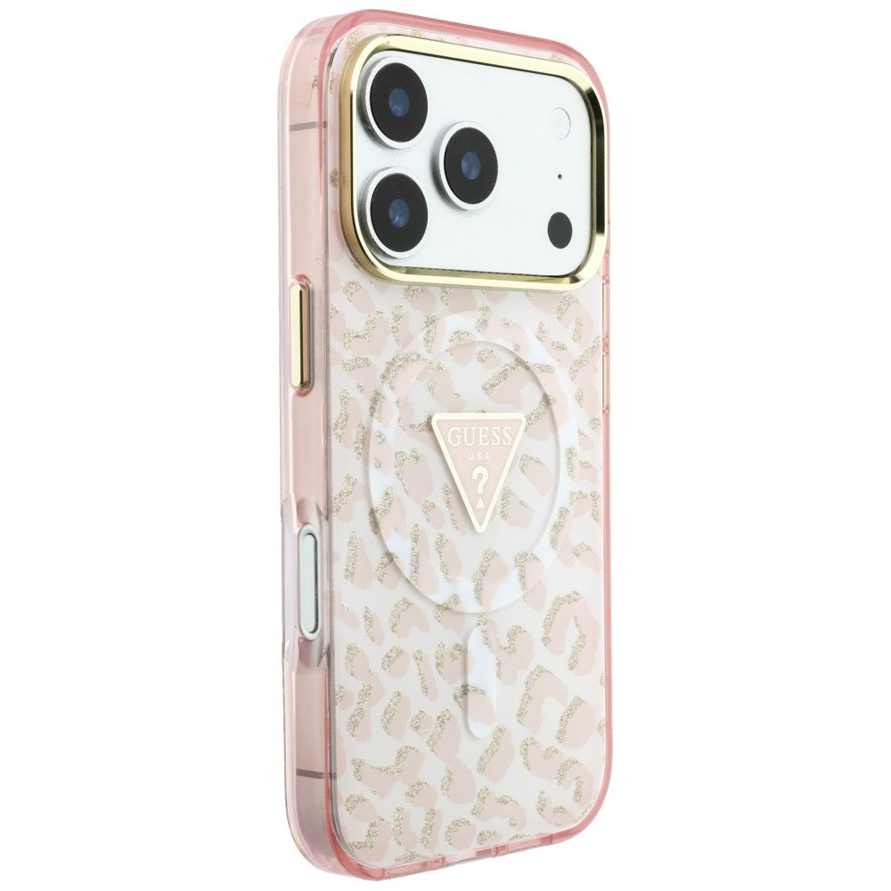 Guess iPhone 17 Pro/iPhone 18 Pro Deksel Leopard Glitter Rosa
