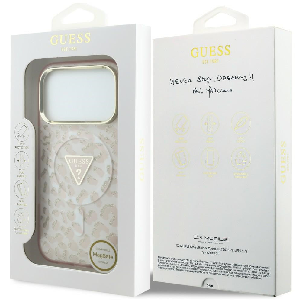Guess iPhone 17 Pro/iPhone 18 Pro Deksel Leopard Glitter Rosa