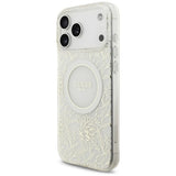 Guess-deksel til iPhone 17 Pro Max/iPhone 18 Pro Max med galvaniserte blomster, perlerem og Hvit