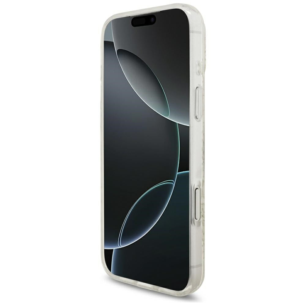 Guess-deksel til iPhone 17 Pro Max/iPhone 18 Pro Max med galvaniserte blomster, perlerem og Hvit