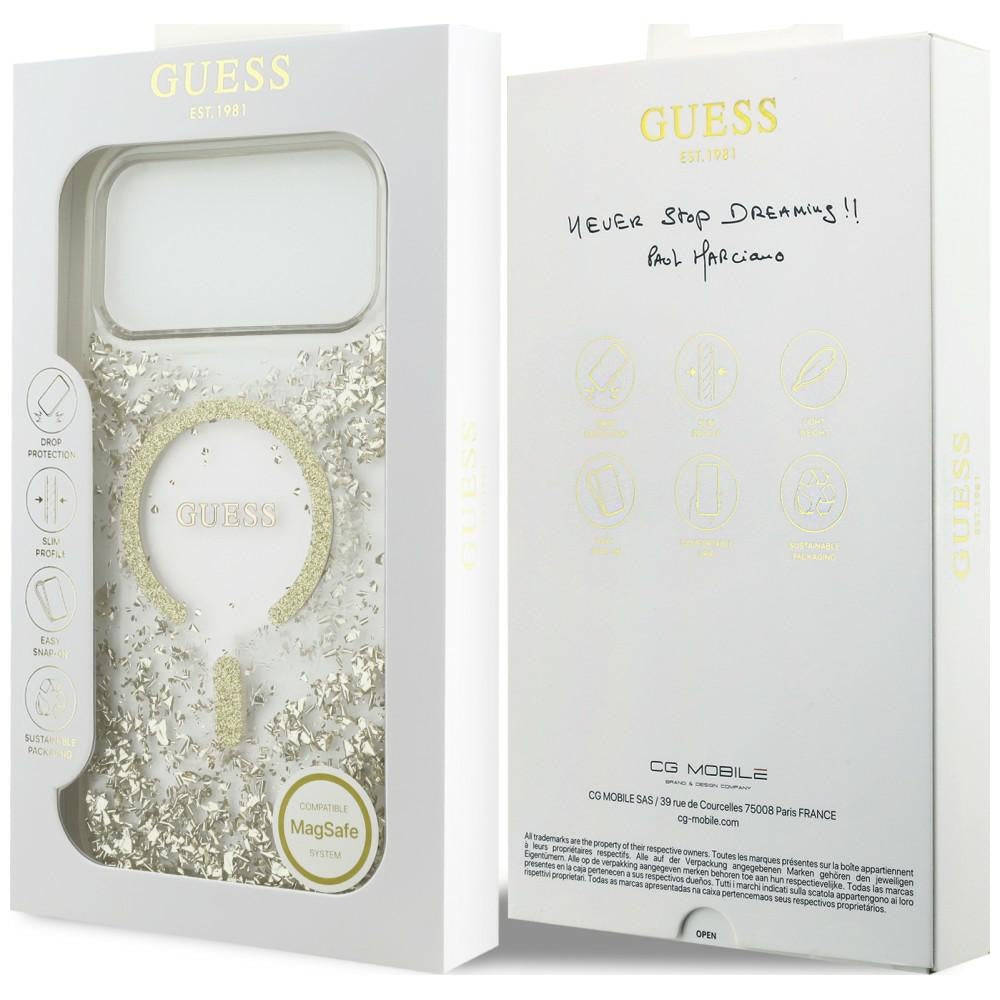 Guess iPhone 17 Pro Max/iPhone 18 Pro Max Deksel av harpiks med glitter Gull