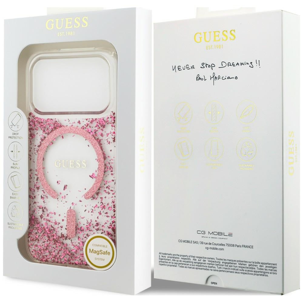 Guess iPhone 17 Pro Max/iPhone 18 Pro Max Deksel av harpiks med glitter Rosa