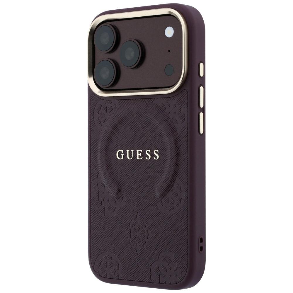 Guess iPhone 17 Pro/iPhone 18 Pro Deksel Saffiano Peony preget MagSafe Burgundy