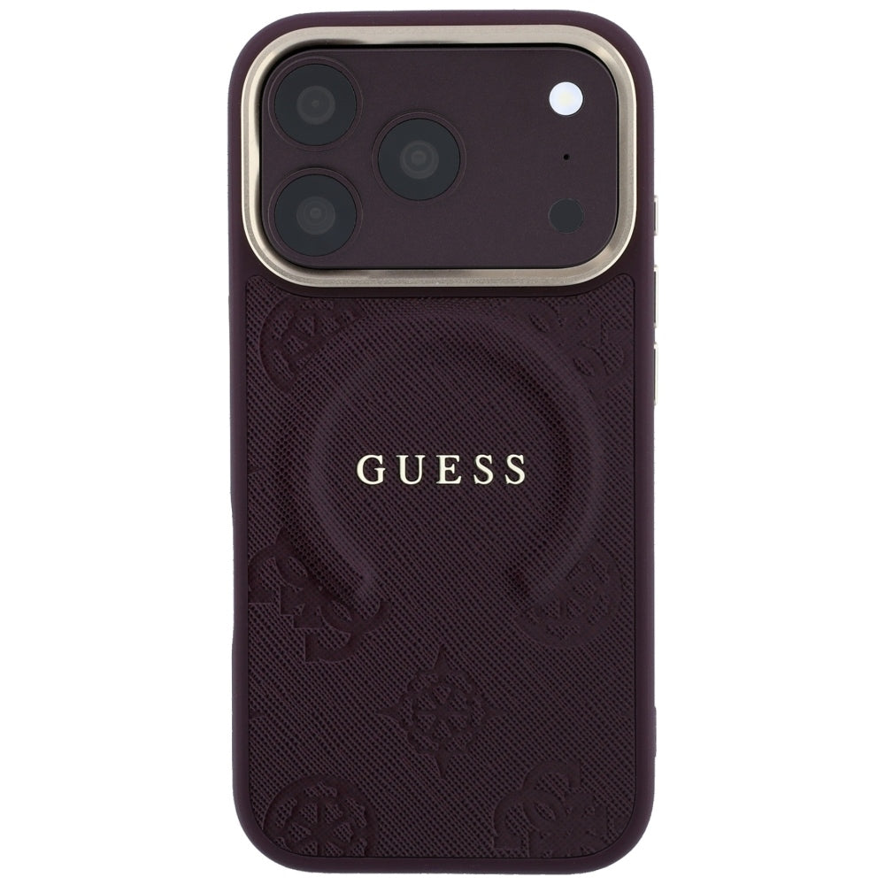 Guess iPhone 17 Pro/iPhone 18 Pro Deksel Saffiano Peony preget MagSafe Burgundy