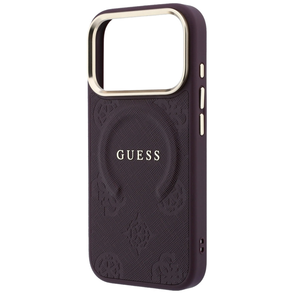Guess iPhone 17 Pro/iPhone 18 Pro Deksel Saffiano Peony preget MagSafe Burgundy