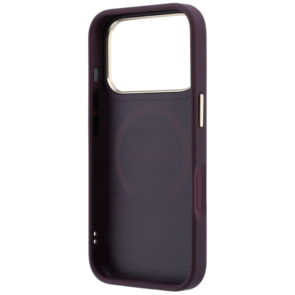 Guess iPhone 17 Pro/iPhone 18 Pro Deksel Saffiano Peony preget MagSafe Burgundy