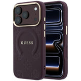 Guess Deksel til iPhone 17 Pro Max/iPhone 18 Pro Max, Saffiano Peony preget MagSafe, burgunder