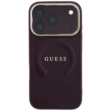 Guess Deksel til iPhone 17 Pro Max/iPhone 18 Pro Max, Saffiano Peony preget MagSafe, burgunder