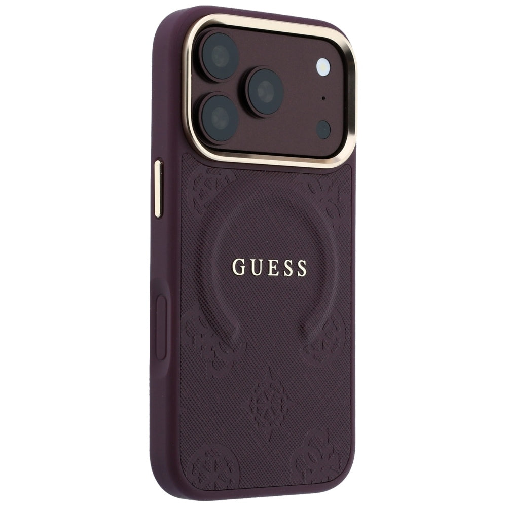 Guess Deksel til iPhone 17 Pro Max/iPhone 18 Pro Max, Saffiano Peony preget MagSafe, burgunder
