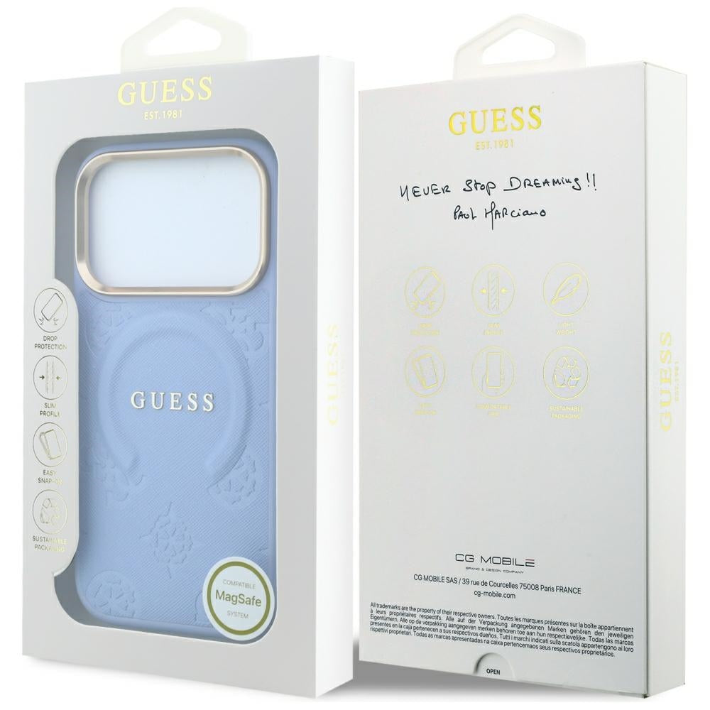 Guess Deksel iPhone 17 Pro Max/iPhone 18 Pro Max Saffiano Peony preget MagSafe Blå