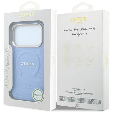 Guess Deksel iPhone 17 Pro Max/iPhone 18 Pro Max Saffiano Peony preget MagSafe Blå