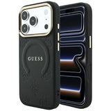 Guess iPhone 17 Pro/iPhone 18 Pro Deksel Saffiano Peony preget MagSafe Svart