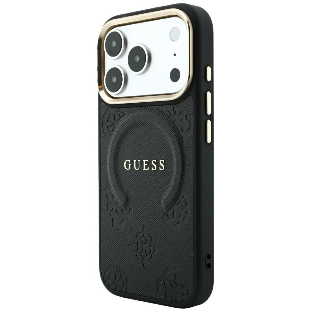 Guess iPhone 17 Pro/iPhone 18 Pro Deksel Saffiano Peony preget MagSafe Svart