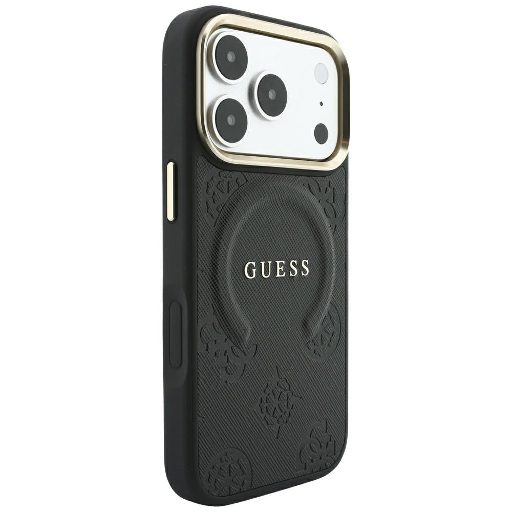 Guess iPhone 17 Pro/iPhone 18 Pro Deksel Saffiano Peony preget MagSafe Svart