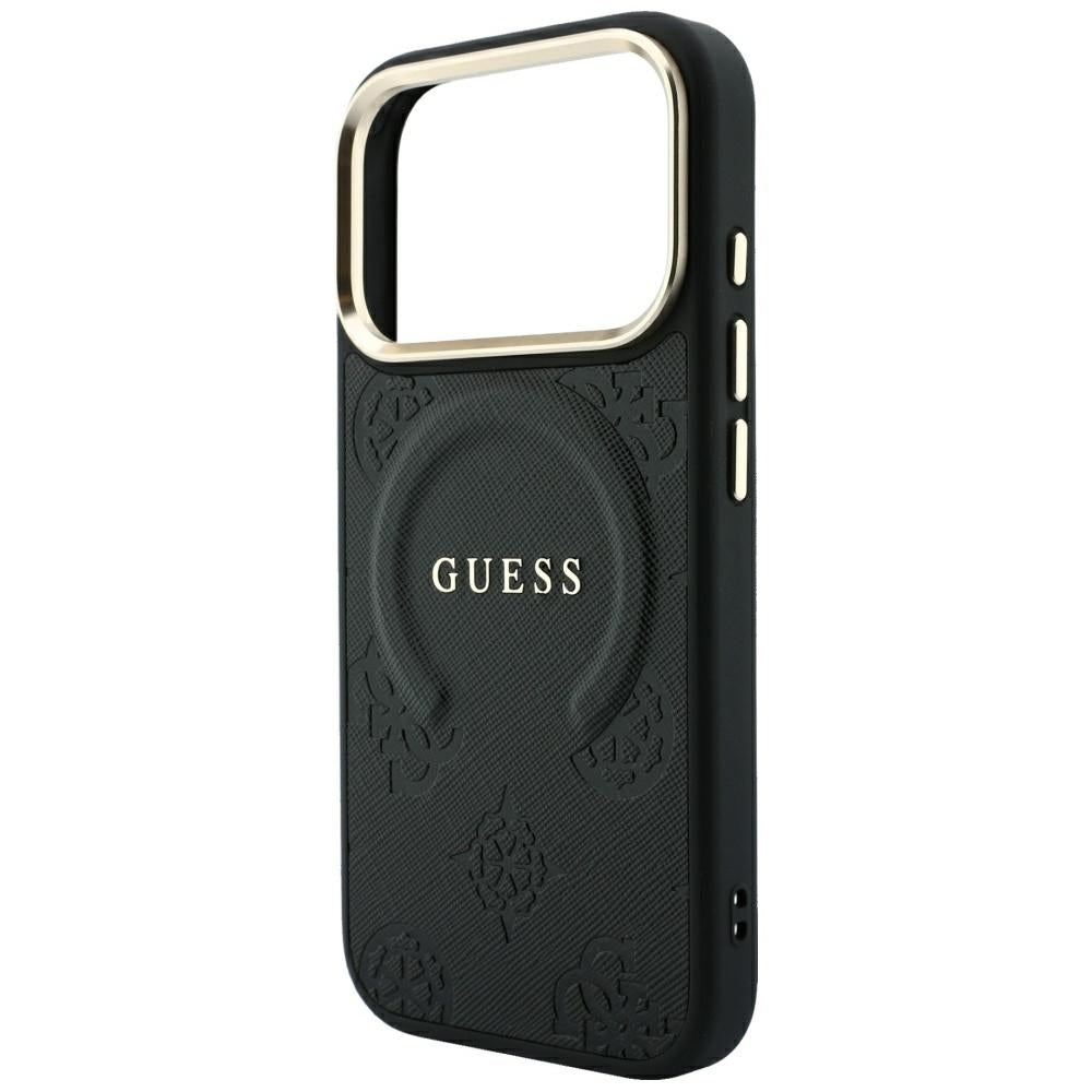 Guess iPhone 17 Pro/iPhone 18 Pro Deksel Saffiano Peony preget MagSafe Svart