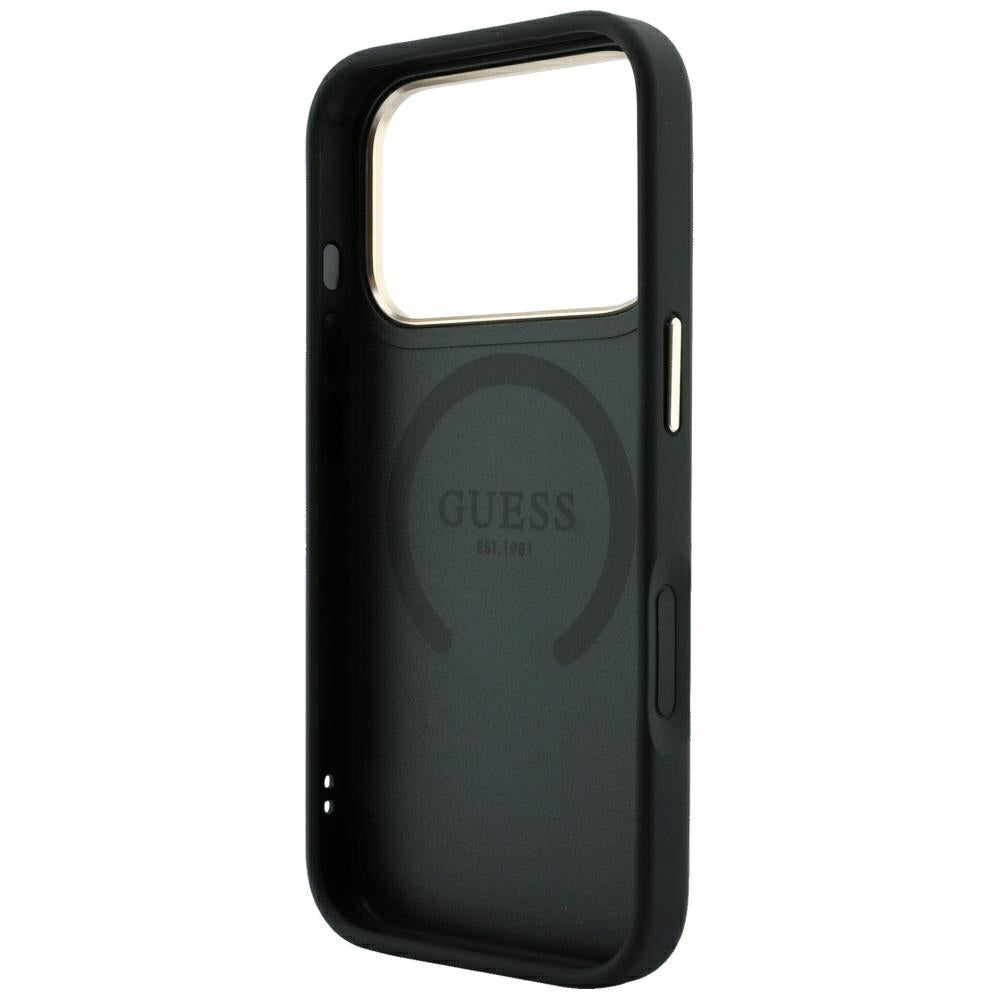 Guess iPhone 17 Pro/iPhone 18 Pro Deksel Saffiano Peony preget MagSafe Svart