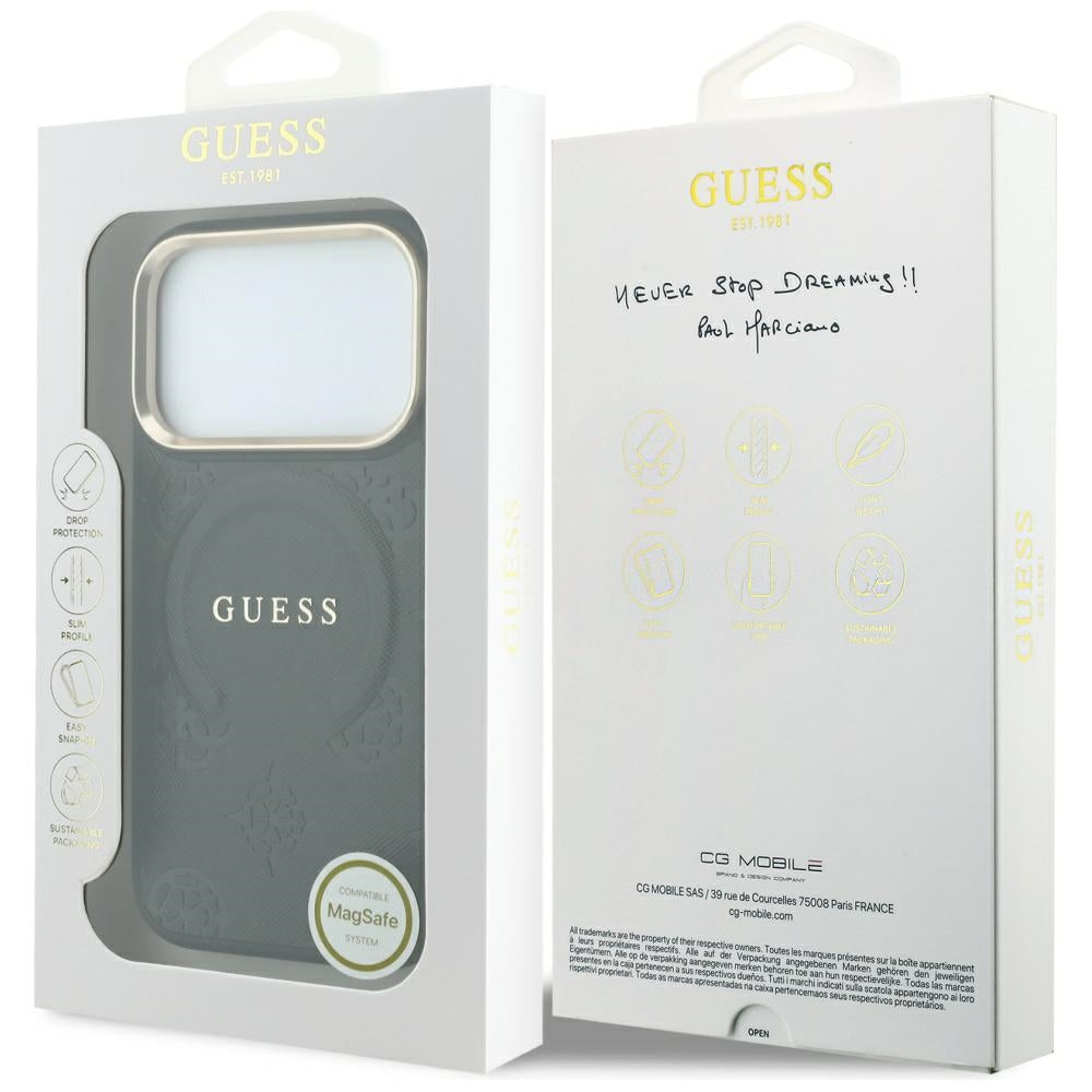 Guess iPhone 17 Pro/iPhone 18 Pro Deksel Saffiano Peony preget MagSafe Svart