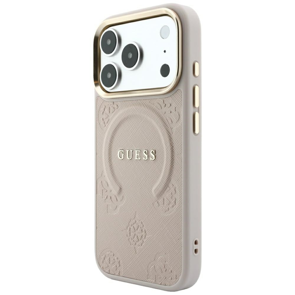 Guess iPhone 17 Pro/iPhone 18 Pro Deksel Saffiano Peony preget MagSafe Rosa