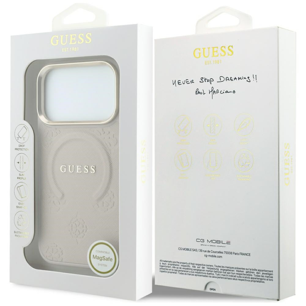 Guess iPhone 17 Pro/iPhone 18 Pro Deksel Saffiano Peony preget MagSafe Rosa