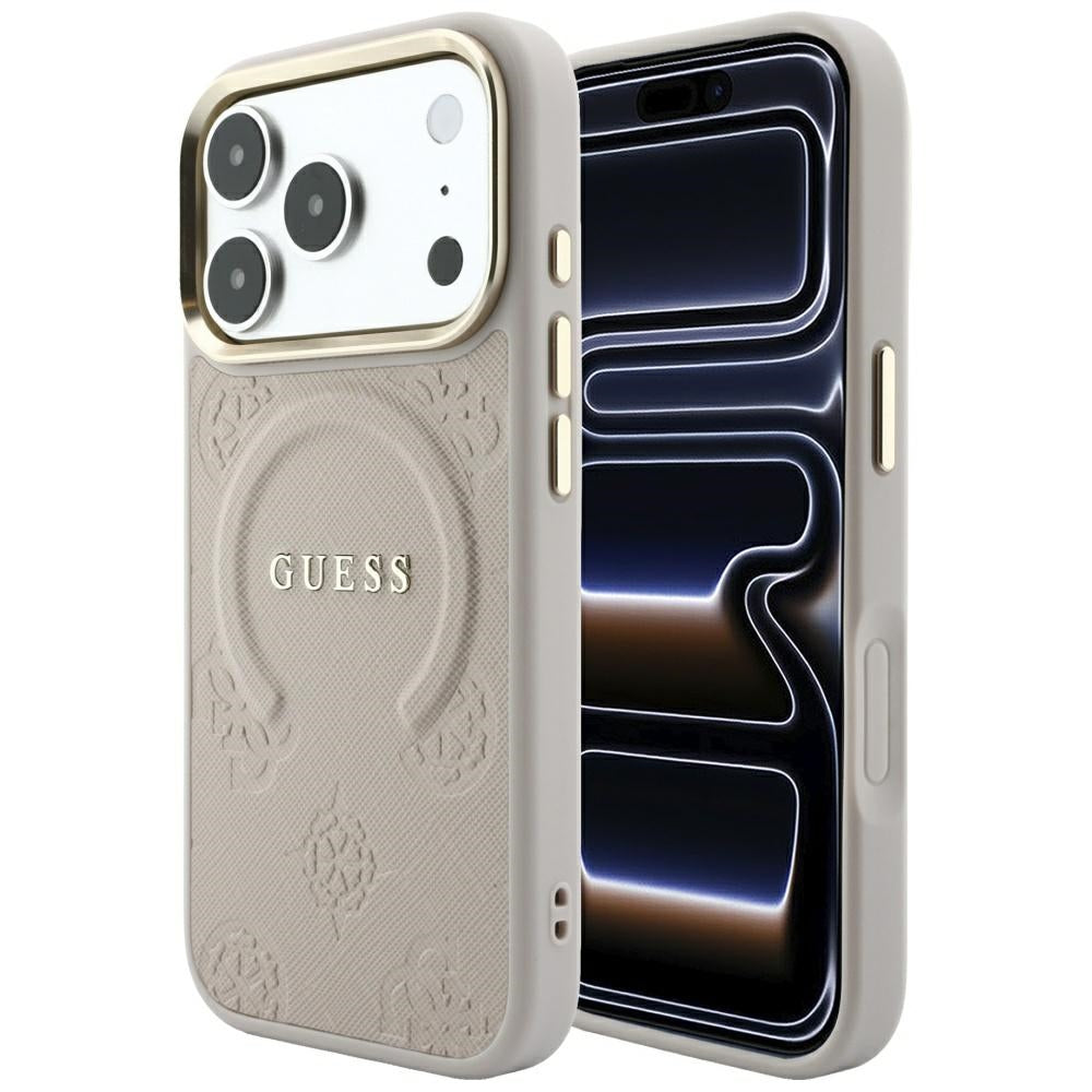 Guess iPhone 17 Pro Max/iPhone 18 Pro Max-deksel Saffiano Peony Embossed MagSafe Rosa