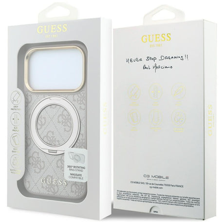 Guess iPhone 17 Pro Max/iPhone 18 Pro Max Deksel Ring Stand 4G Classic Logo Rosa