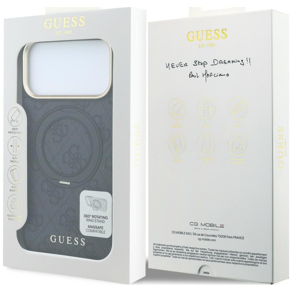 Guess iPhone 17 Pro/iPhone 18 Pro Deksel Ring Stand 4G Classic Logo Svart