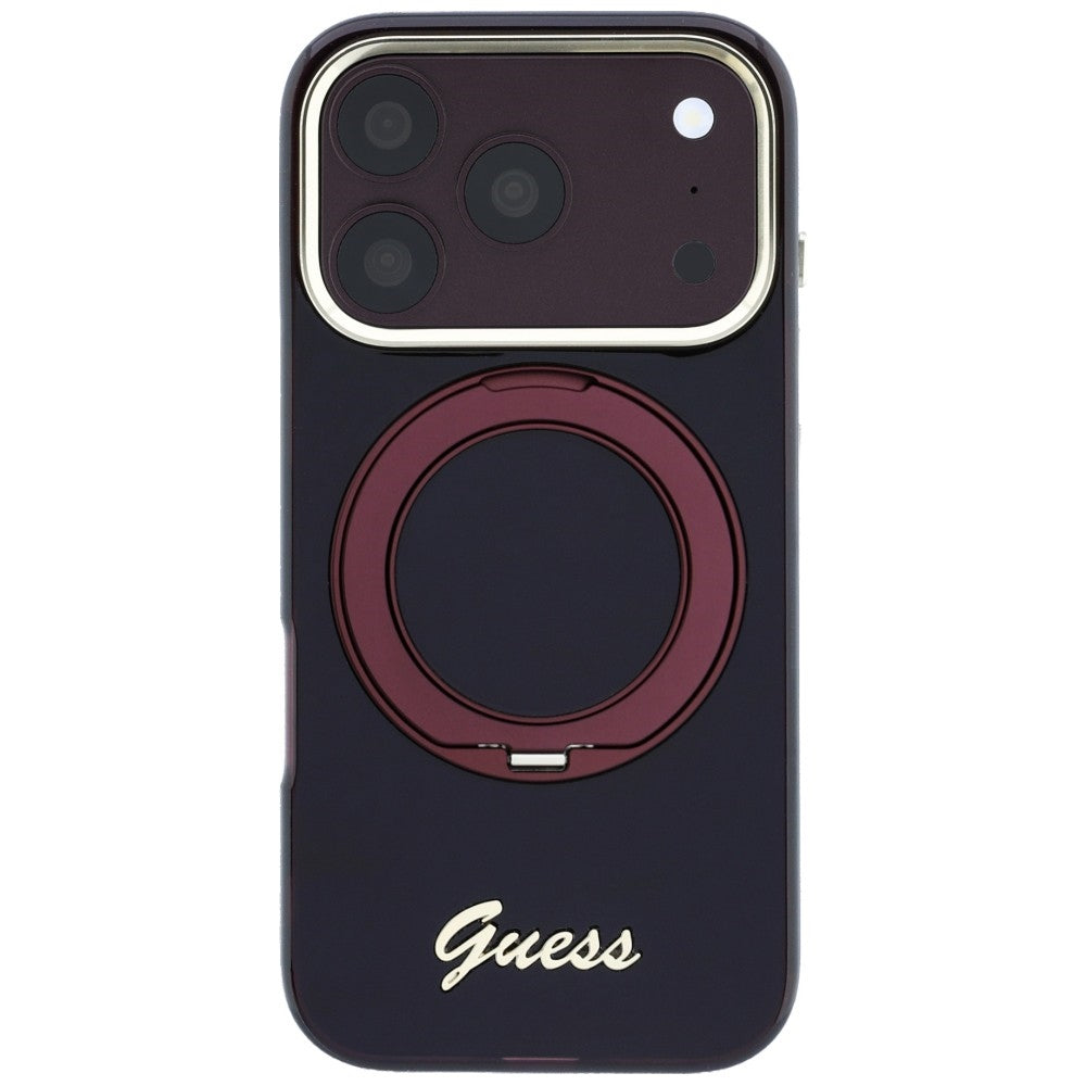 Guess iPhone 17 Pro/iPhone 18 Pro Deksel Ringstativ Script-logo Burgundy