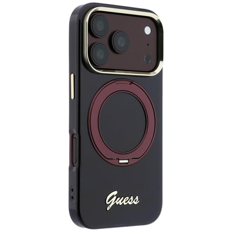 Guess iPhone 17 Pro/iPhone 18 Pro Deksel Ringstativ Script-logo Burgundy