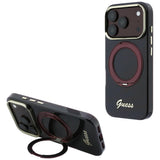 Guess iPhone 17 Pro Max/iPhone 18 Pro Max Deksel Ring Stand Script Logo Burgundy